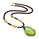 Green Amber Flame Pendant Beaded Necklace