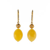 Milky Amber Olive Dangle Earrings 14K Gold Plated - Amber Alex Jewelry