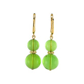 Green Amber Round Dangle Earrings 14K Gold Plated