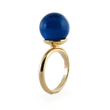 Blue Amber Round Bead Adjustable Ring 14K Gold Plated - Amber Alex Jewelry