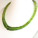 Green Amber Faceted Round & Tablets Beads Necklace