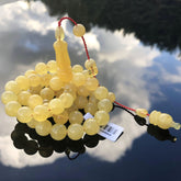 Yellow With White Amber Round Shape 10.5 mm Islamic Prayer Beads
