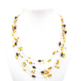 Multi-Color Amber Olive & Round Beads Rain Necklace Sterling Silver