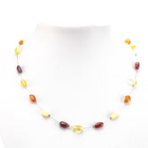 Multi-color Amber Nugget Beads Rain Necklace Sterling Silver