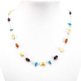 Multi-Color Amber Nugget Beads Rain Necklace Sterling Silver