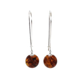 Cognac Amber Round Dangle Earrings Sterling Silver