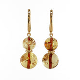 Lemon with Dark Flakes Amber Round Dangle Earrings 14K Gold Plated - Amber Alex Jewelry