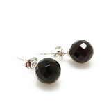Cherry Amber Faceted Round Bead Stud Earrings Sterling Silver