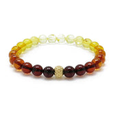 Rainbow Amber Round Beads Stretch Bracelet 14K Gold Plated - Amber Alex Jewelry