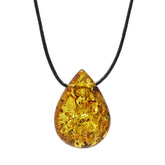 Cognac Amber Drop Pendant & Leather Necklace - Amber Alex Jewelry
