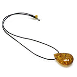 Cognac Amber Drop Pendant & Leather Necklace - Amber Alex Jewelry