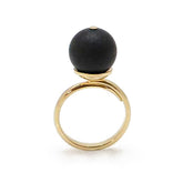 Black Amber Round Bead Adjustable Ring 14K Gold Plated - Amber Alex Jewelry