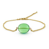 Green Amber Olive Bead Chain Bracelet 14K Gold Plated