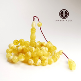 Yellow With White Amber Round Shape 8.5 mm Islamic Prayer Beads