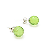 Green Amber Faceted Round Bead Stud Earrings Sterling Silver
