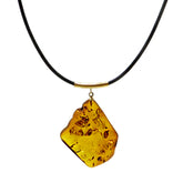 Cognac Amber Slab Pendant & Leather Necklace - Amber Alex Jewelry