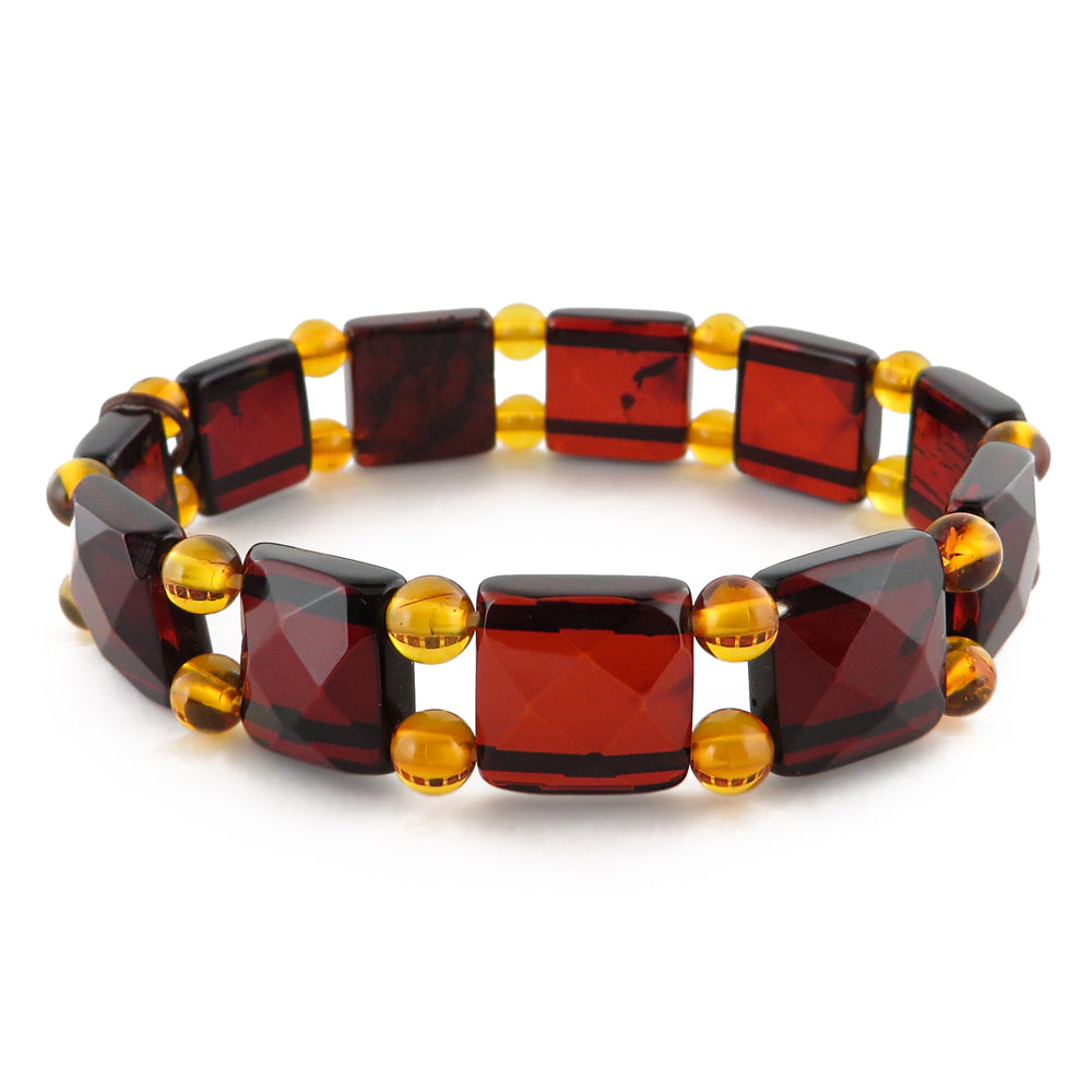 Cherry Amber Square Faceted Beads Stretch Bracelet – Amber Alex