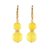 Lemon Amber Round Dangle Earrings 14K Gold Plated - Amber Alex Jewelry