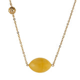 Milky Amber Olive Pendant & Chain Necklace 14K Gold Plated