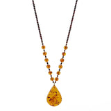 Cognac Amber Drop Pendant Beaded Necklace - Amber Alex Jewelry