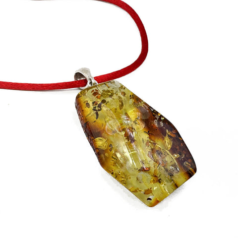 Fossil Amber Free Shape Pendant Necklace With String