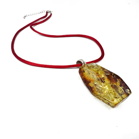 Fossil Amber Free Shape Pendant Necklace With String