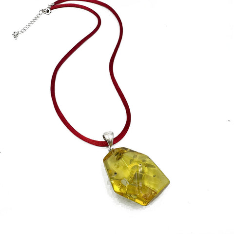 Fossil Amber Free Shape Pendant Necklace With String