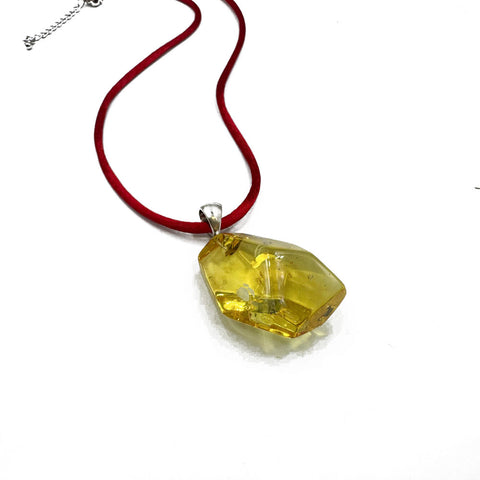 Fossil Amber Free Shape Pendant Necklace With String
