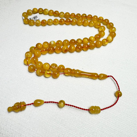 Yellow With Transparent Amber Round Shape 8.5 mm Islamic Prayer Beads
