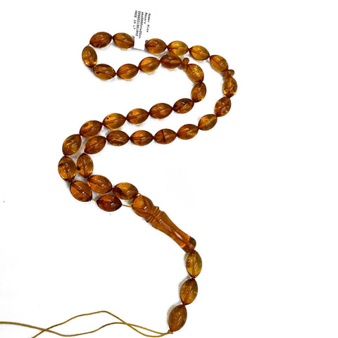 Cognac Amber Olive Shape 8.5 mm Islamic Prayer Beads