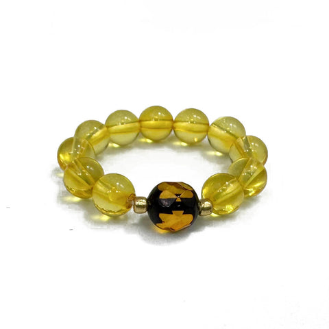 Lemon Amber Round Bead Stretch Ring