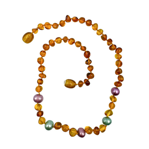 "KIDDO" Cognac Amber Baroque Beads Baby Necklace