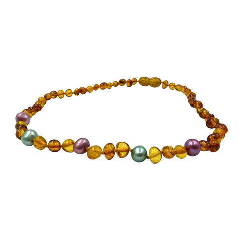 "KIDDO" Cognac Amber Baroque Beads Baby Necklace