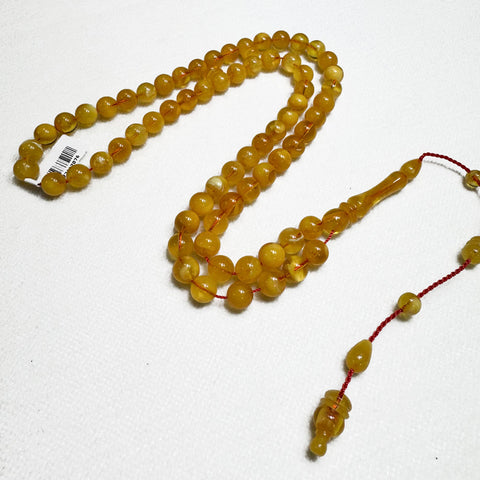 Yellow With Transparent Amber Round Shape 8.5 mm Islamic Prayer Beads
