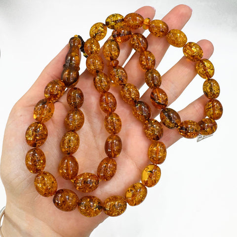 Cognac Amber Egg Shape 14x11 mm Islamic Prayer Beads