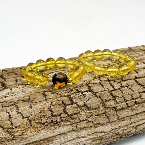Lemon Amber Round Bead Stretch Ring