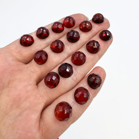 Cherry Amber Calibrated Faceted Round Cabochons