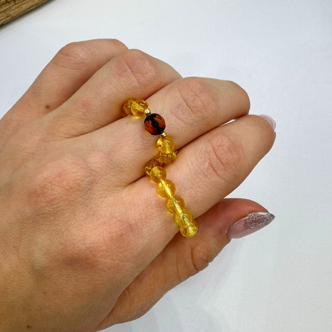Lemon Amber Round Bead Stretch Ring