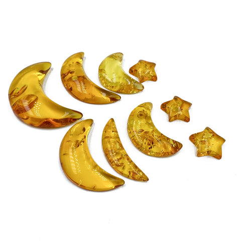Lemon Amber Moon & Stars Shape Cabochons