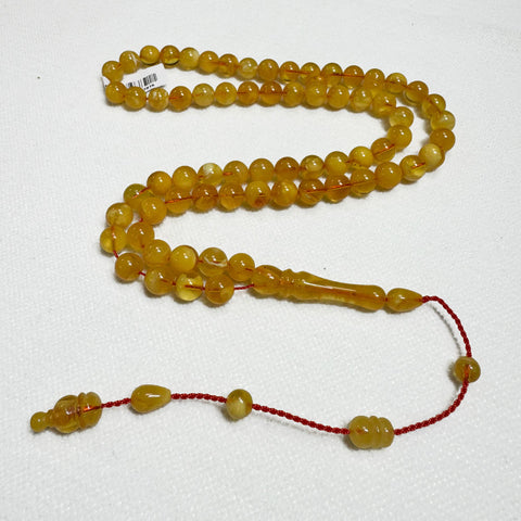 Yellow With Transparent Amber Round Shape 8.5 mm Islamic Prayer Beads
