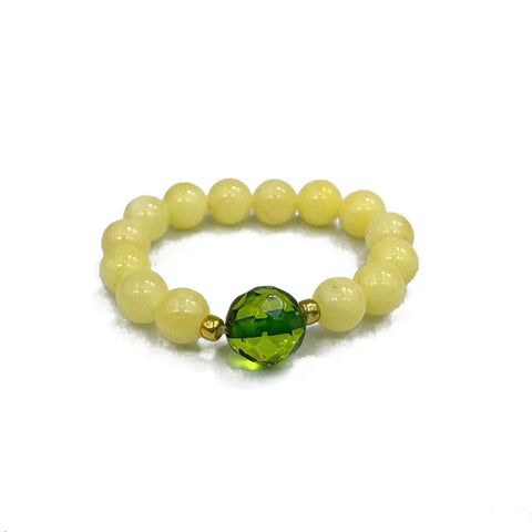 Milky Amber Round Bead Stretch Ring