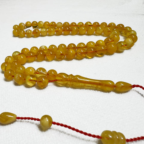 Yellow With Transparent Amber Round Shape 8.5 mm Islamic Prayer Beads