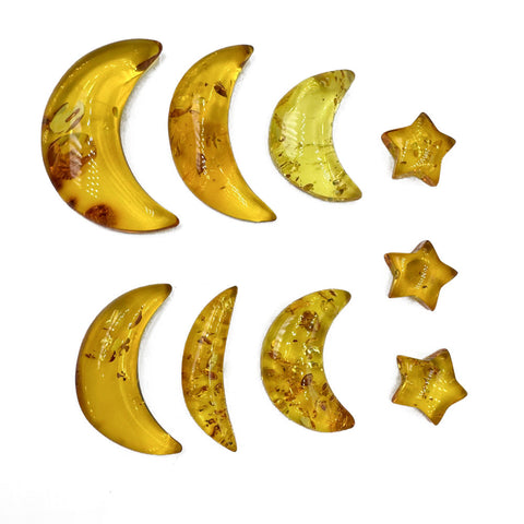 Lemon Amber Moon & Stars Shape Cabochons