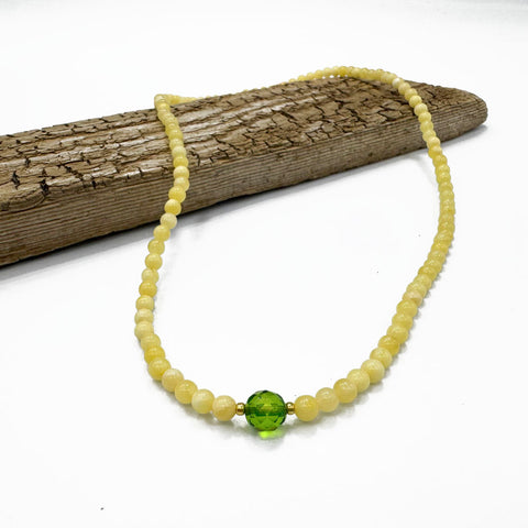 Milky Amber Round Beads Necklace Stainless Steel