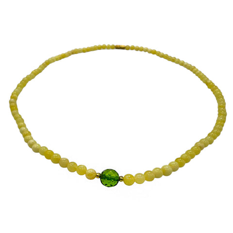 Milky Amber Round Beads Necklace Stainless Steel