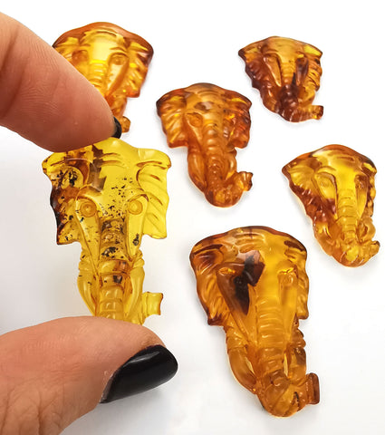 Cognac Amber Carved Elephant Cabochons