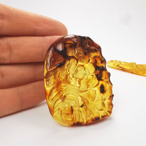 Cognac Amber Carved Bee On Honeycomb Cognac Cabochon