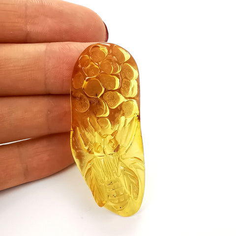 Cognac Amber Carved Bee On Honeycomb Cognac Cabochon