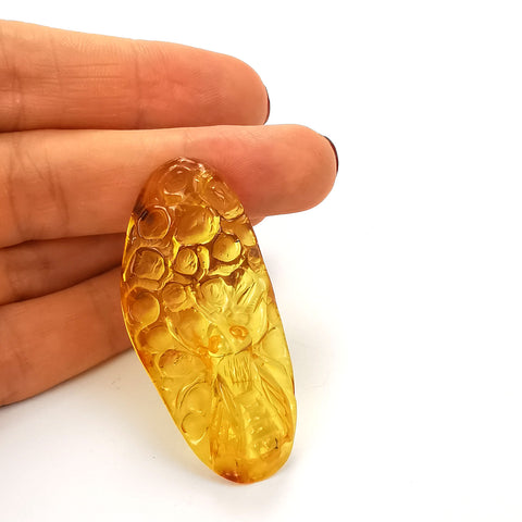 Cognac Amber Carved Bee On Honeycomb Cognac Cabochon