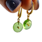 Green Amber Charm Dangle Earrings 14k Gold Plated